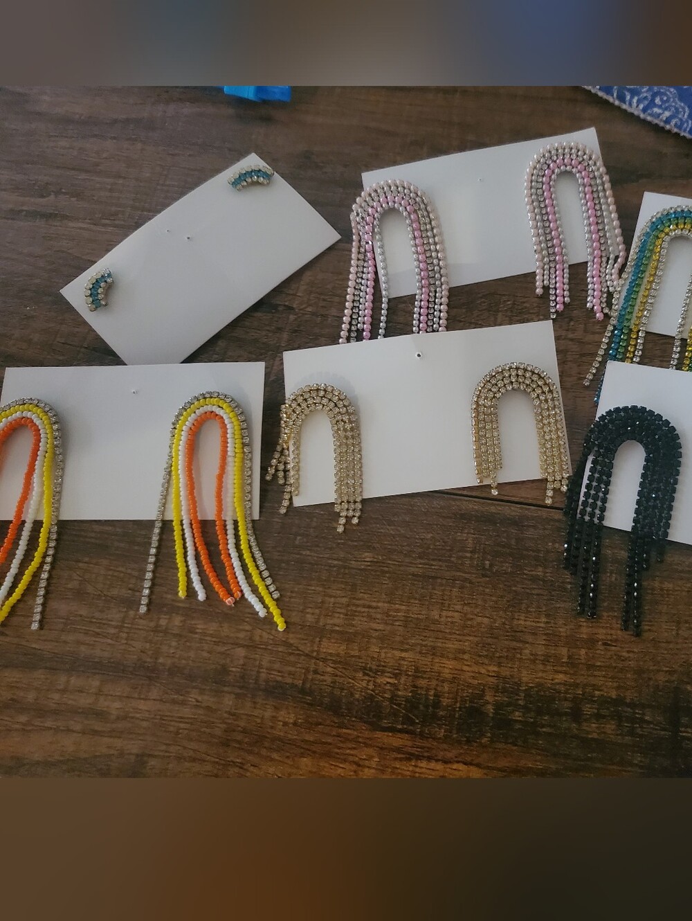 Beaded Fringe U-Shape Drop Earrings - Pink, Gold, Black, Multicolor